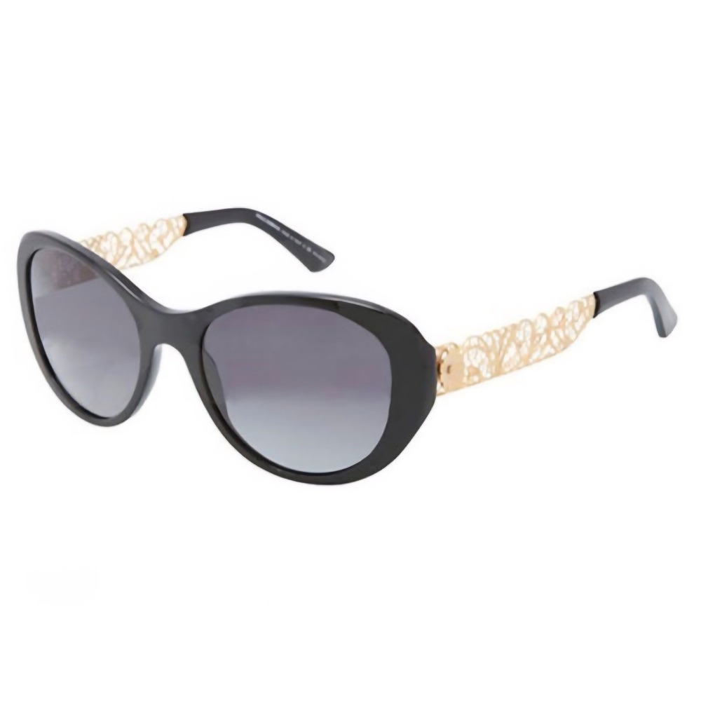 Dolce & Gabbana DG4203 Polarized Black Gold Filigree Floral Oval Sunglasses